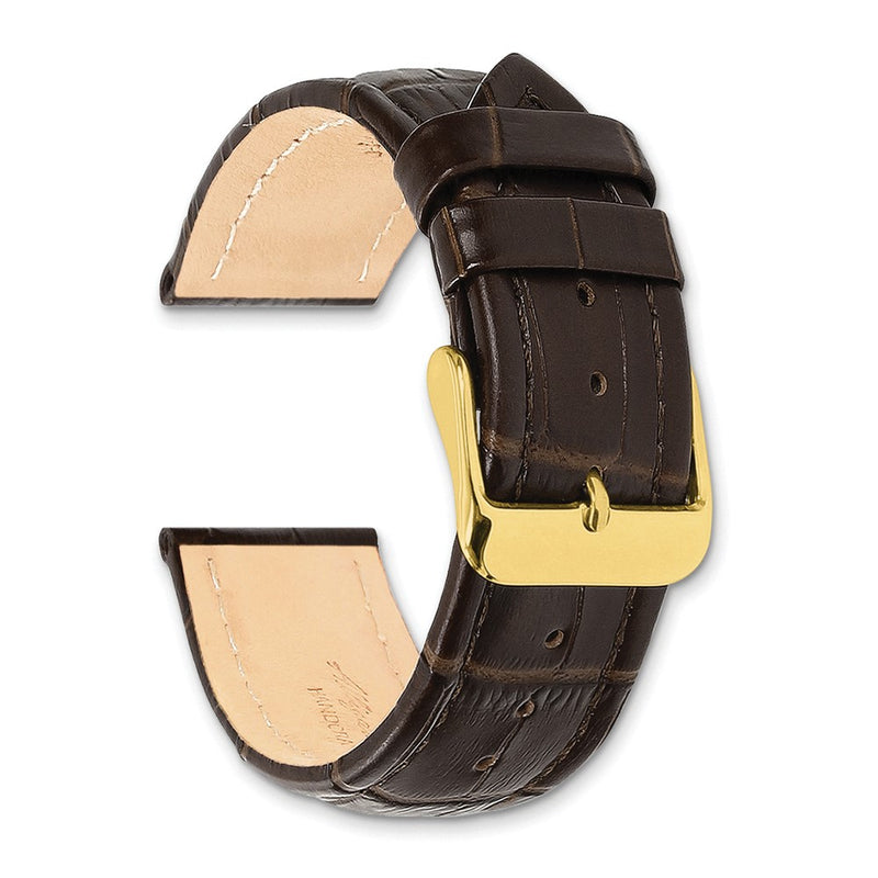 DeBeer 24mm Dark Brown Matte Alligator Grain Leather with Gold-tone Buckle 7.5 inch Watch Band