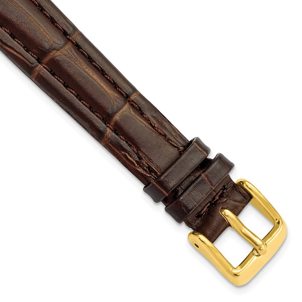 14mm Dark Brown Matte Alligator Grain Gold-tone Buckle Watch Band