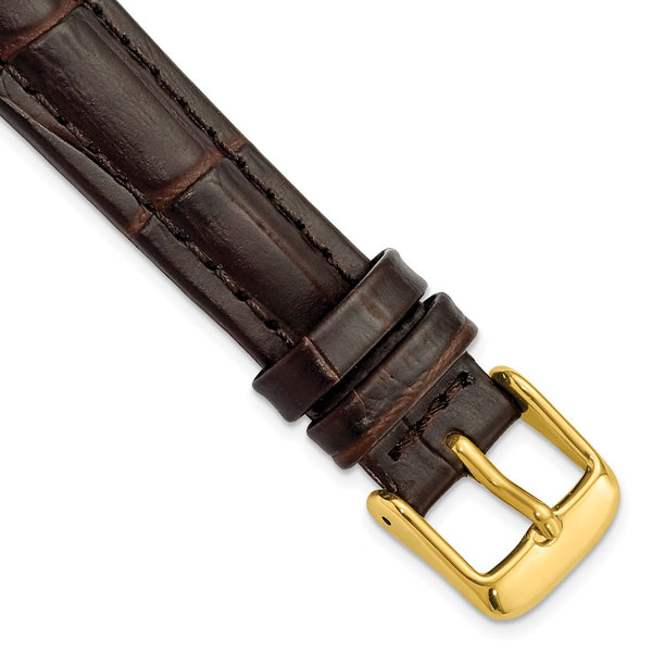 16mm Dark Brown Matte Alligator Grain Gold-tone Buckle Watch Band