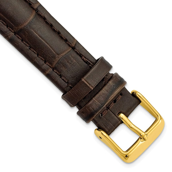 18mm Dark Brown Matte Alligator Grain Gold-tone Buckle Watch Band