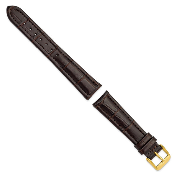 DeBeer 19mm Dark Brown Matte Alligator Grain Leather with Gold-tone Buckle 7.5 inch Watch Band