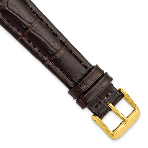 19mm Dark Brown Matte Alligator Grain Gold-tone Buckle Watch Band