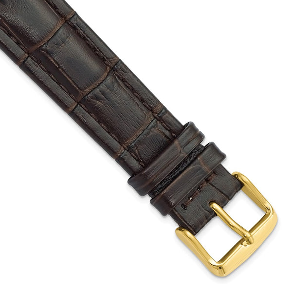 20mm Dark Brown Matte Alligator Grain Gold-tone Buckle Watch Band