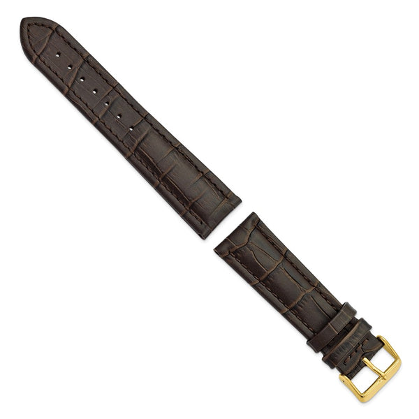 DeBeer 22mm Dark Brown Matte Alligator Grain Leather with Gold-tone Buckle 7.5 inch Watch Band