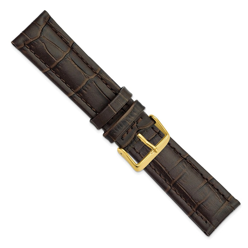 DeBeer 22mm Dark Brown Matte Alligator Grain Leather with Gold-tone Buckle 7.5 inch Watch Band