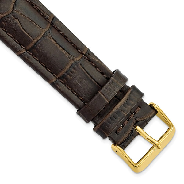 22mm Dark Brown Matte Alligator Grain Gold-tone Buckle Watch Band