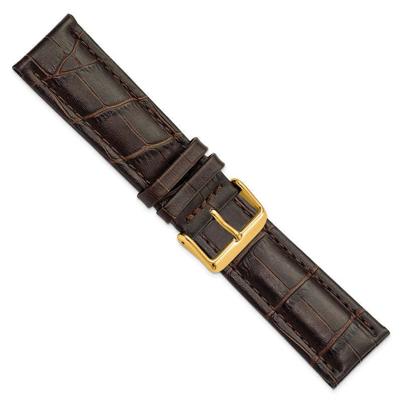 24mm Dark Brown Matte Alligator Grain Gold-tone Buckle Watch Band