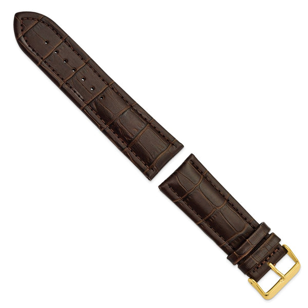DeBeer 26mm Dark Brown Matte Alligator Grain Leather with Gold-tone Buckle 7.5 inch Watch Band