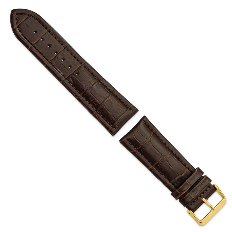 DeBeer 26mm Dark Brown Matte Alligator Grain Leather with Gold-tone Buckle 7.5 inch Watch Band