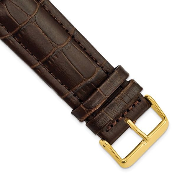 26mm Dark Brown Matte Alligator Grain Gold-tone Buckle Watch Band