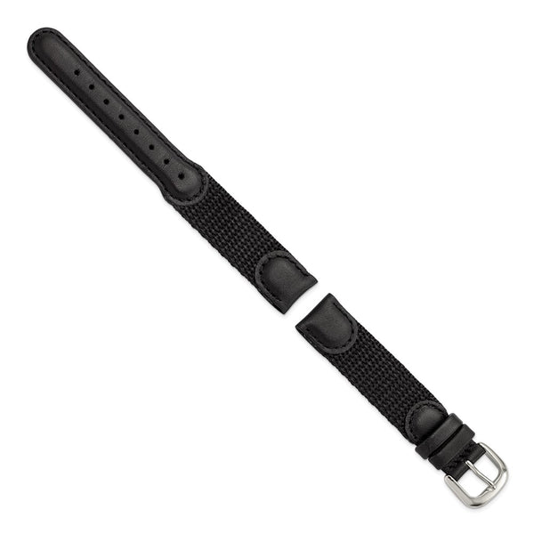 DeBeer 16mm Black Army Style Nylon and Leather with Stainless Steel Buckle 7.75 inch Watch Band