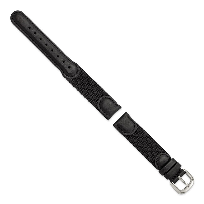 DeBeer 16mm Black Army Style Nylon and Leather with Stainless Steel Buckle 7.75 inch Watch Band