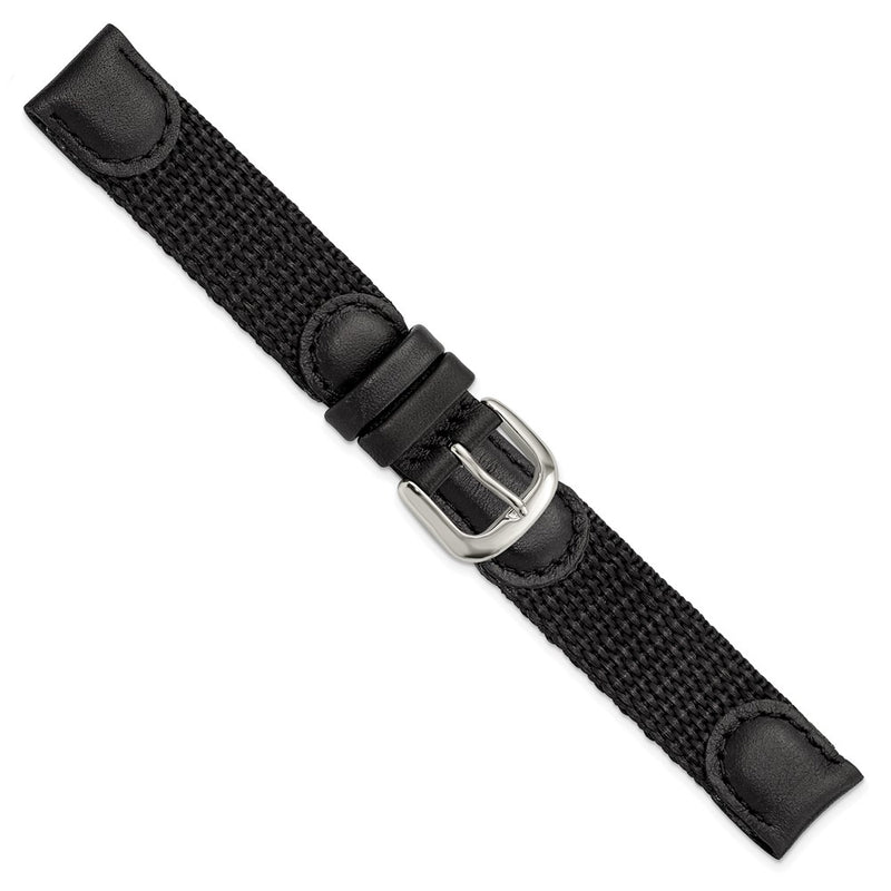 DeBeer 16mm Black Army Style Nylon and Leather with Stainless Steel Buckle 7.75 inch Watch Band