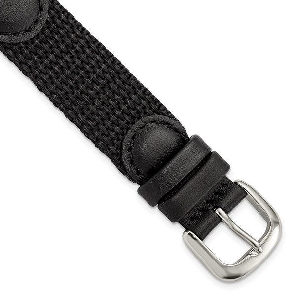 16mm Black Army Style Nylon/Leather Steel Buckle Watch Band