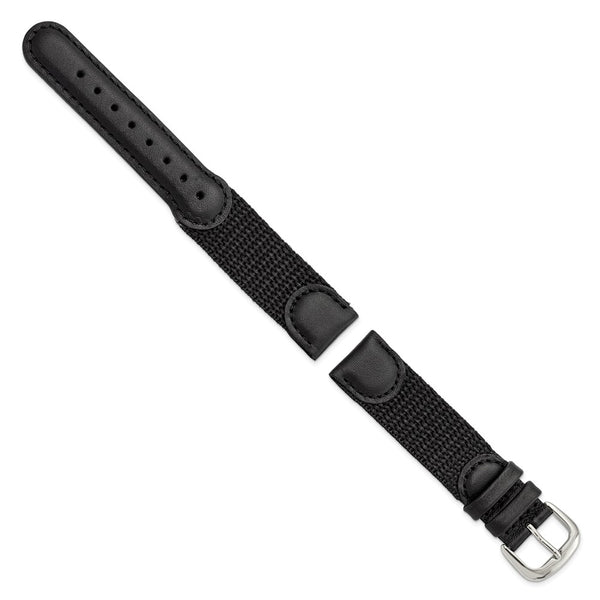 DeBeer 18mm Black Army Style Nylon and Leather with Stainless Steel Buckle 7.75 inch Watch Band
