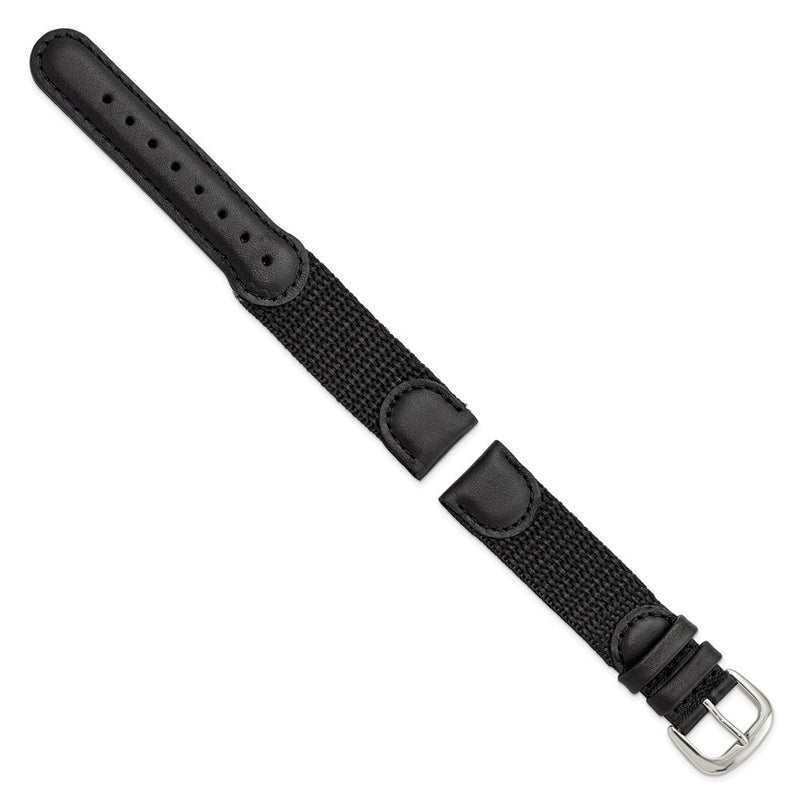 18mm Black Army Style Nylon/Leather Steel Buckle Watch Band