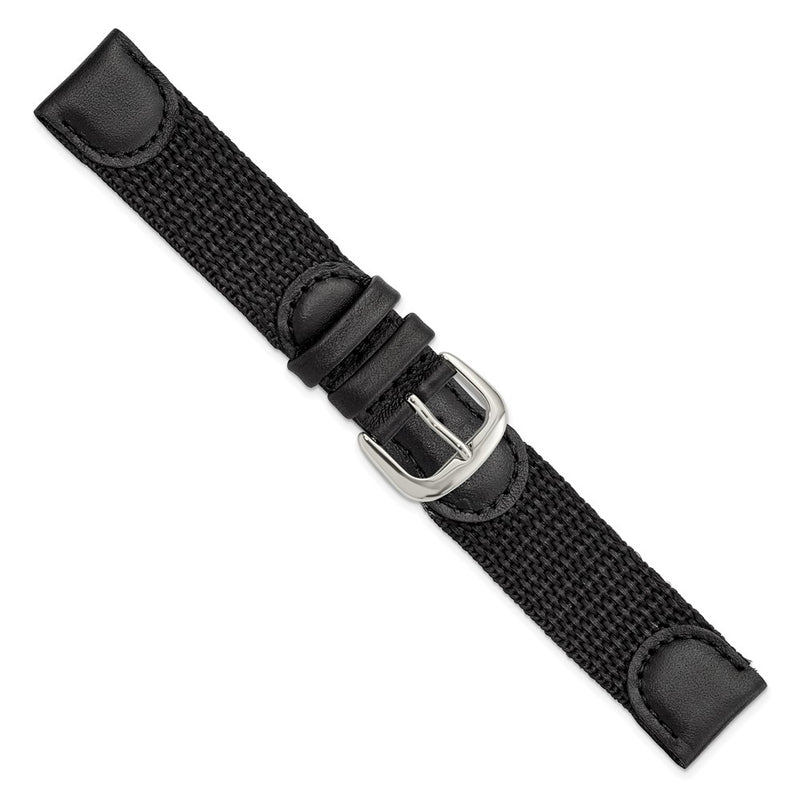 18mm Black Army Style Nylon/Leather Steel Buckle Watch Band