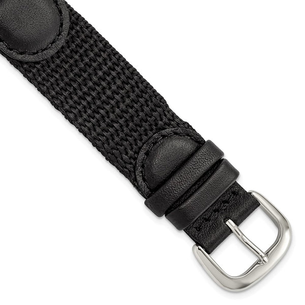 19mm Black Army Style Nylon/Leather Steel Buckle Watch Band