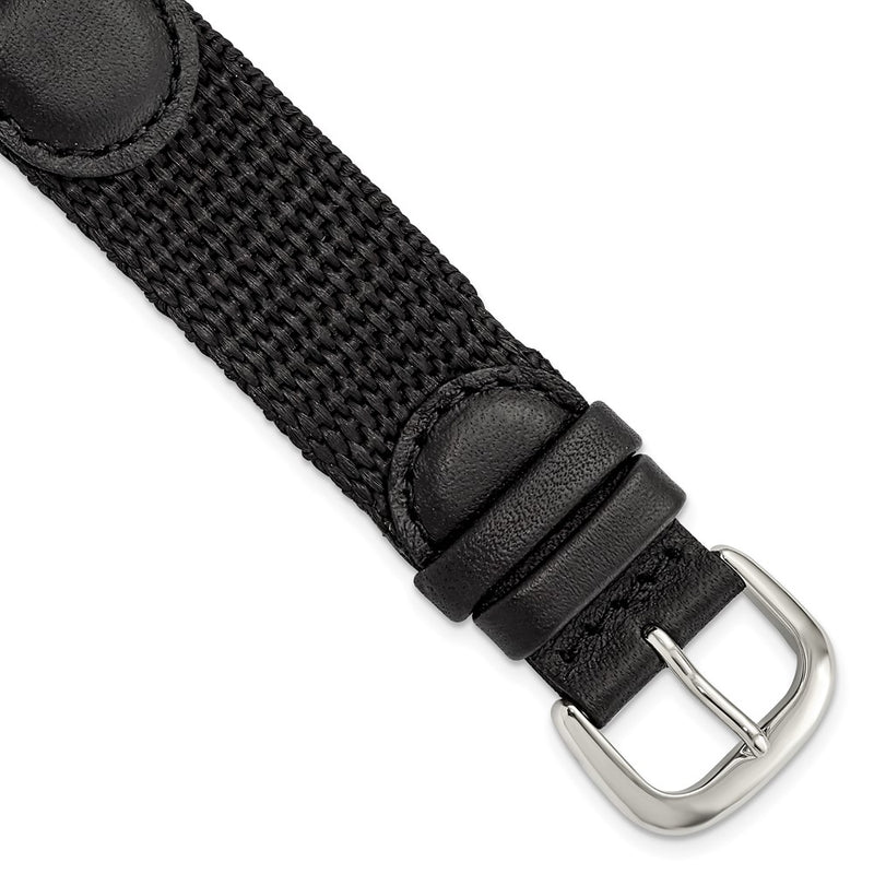 DeBeer 19mm Black Army Style Nylon and Leather with Stainless Steel Buckle 7.75 inch Watch Band