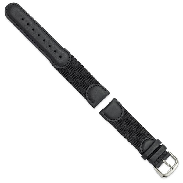 20mm Black Army Style Nylon/Leather Steel Buckle Watch Band