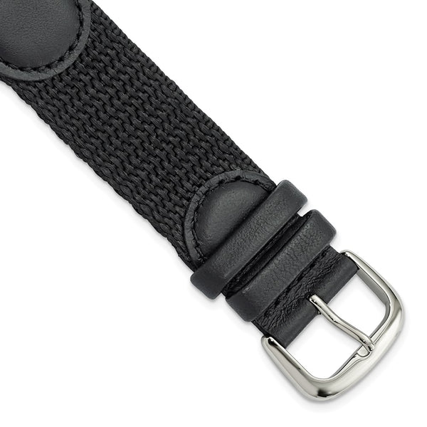 20mm Black Army Style Nylon/Leather Steel Buckle Watch Band