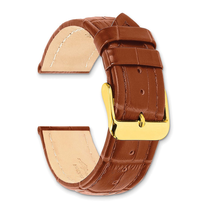 DeBeer 24mm Havana Matte Alligator Grain Leather with Gold-tone Buckle 7.5 inch Watch Band