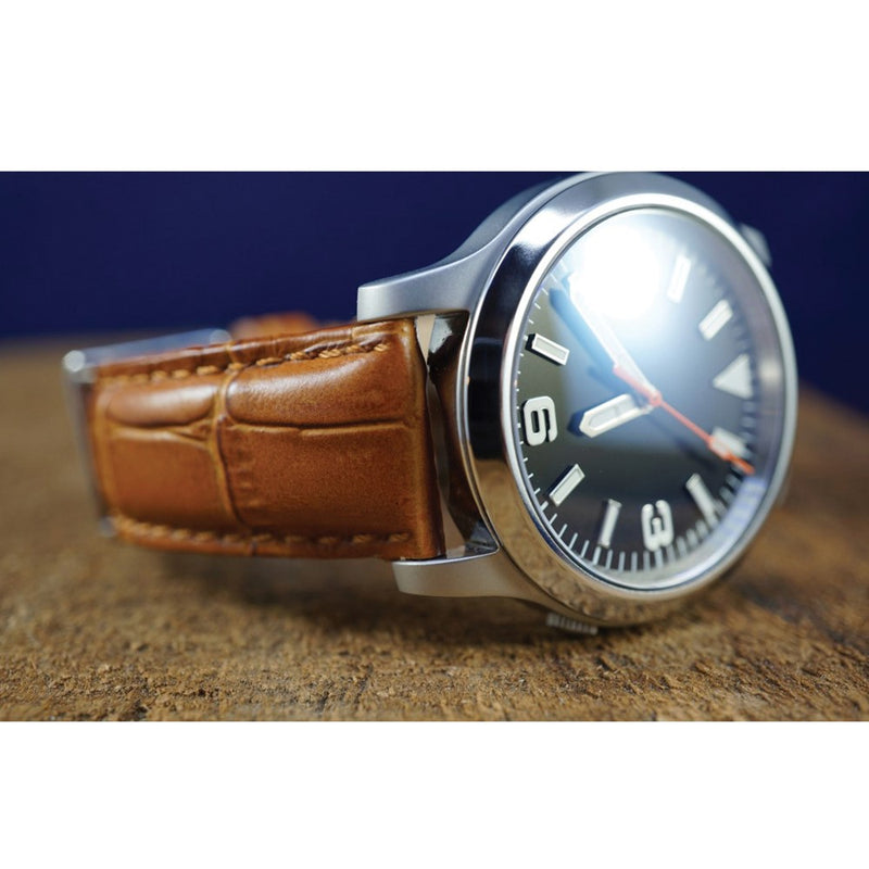 DeBeer 24mm Havana Matte Alligator Grain Leather with Gold-tone Buckle 7.5 inch Watch Band