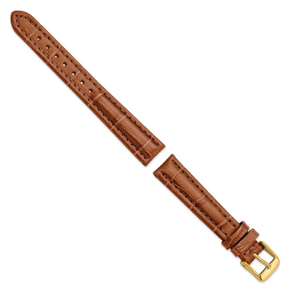 DeBeer 16mm Havana Matte Alligator Grain Leather with Gold-tone Buckle 7.5 inch Watch Band