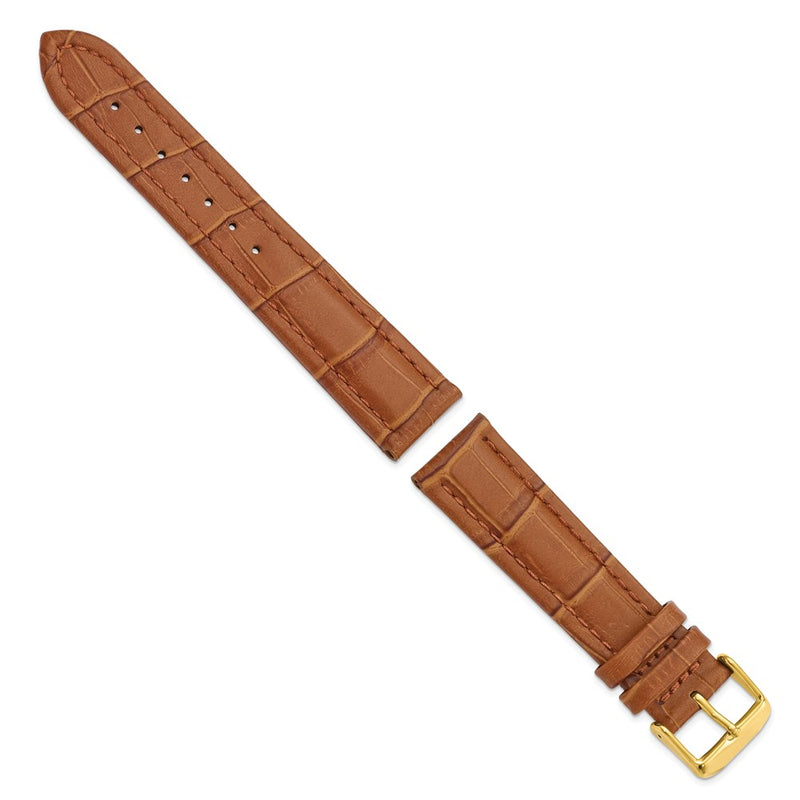 20mm Light Brown Matte Alligator Grain Gold-tone Bkle Watch Band