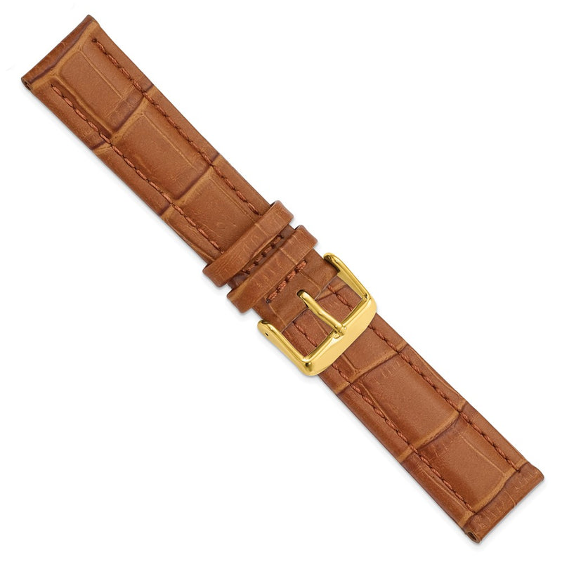 20mm Light Brown Matte Alligator Grain Gold-tone Bkle Watch Band