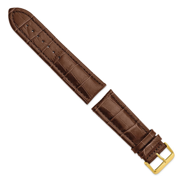 DeBeer 26mm Havana Matte Alligator Grain Leather with Gold-tone Buckle 7.5 inch Watch Band