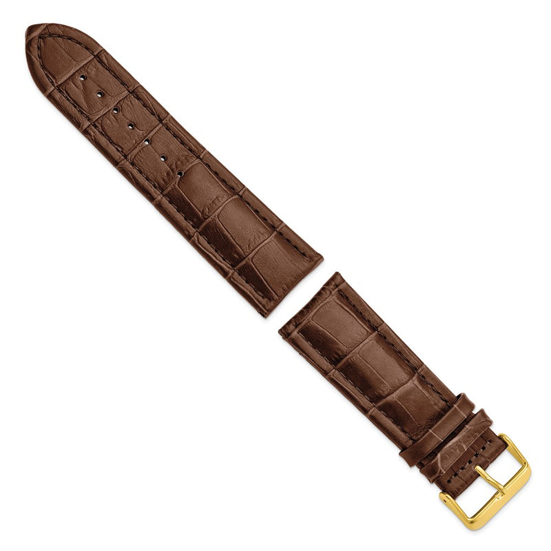 DeBeer 26mm Havana Matte Alligator Grain Leather with Gold-tone Buckle 7.5 inch Watch Band