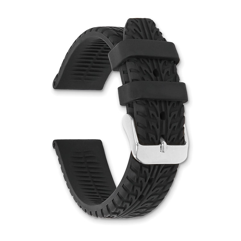 DeBeer 20mm Black Tread Silicone Rubber with Brushed Stainless Steel Buckle 8 inch Watch Band