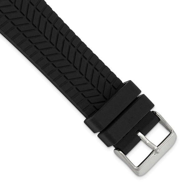 22mm Black Tread Silicone Rubber Stainless Steel Buckle Watch Band