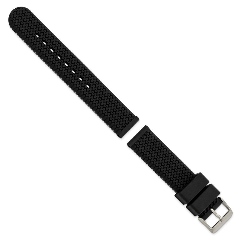 18mm Black Tread Silicone Rubber Stainless Steel Buckle Watch Band