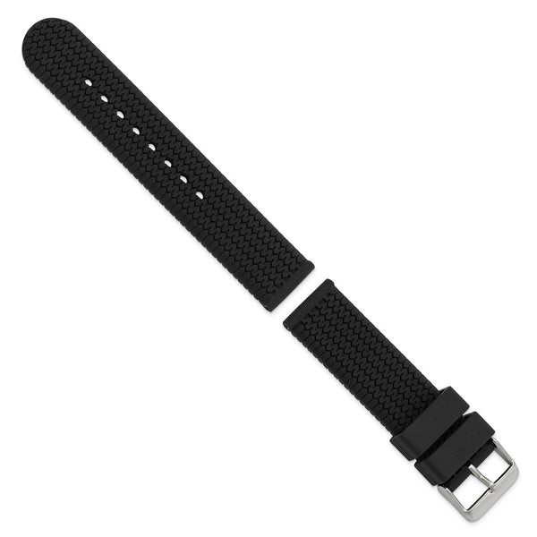 DeBeer 20mm Black Tread Silicone Rubber with Brushed Stainless Steel Buckle 7.75 inch Watch Band