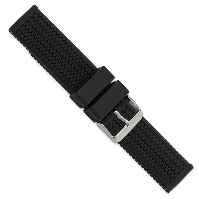 20mm Black Tread Silicone Rubber Stainless Steel Buckle Watch Band