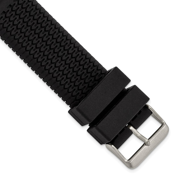 DeBeer 22mm Black Tread Silicone Rubber with Brushed Stainless Steel Buckle 7.75 inch Watch Band