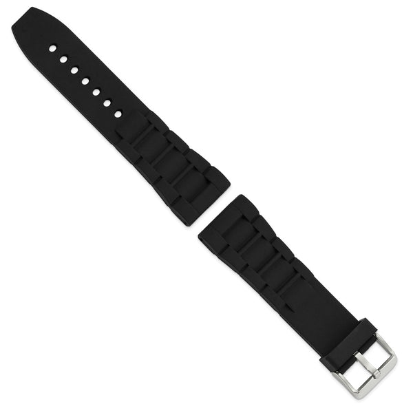 26mm Black Link Style Silicone Rubber Stainless Steel Buckle Watch Band