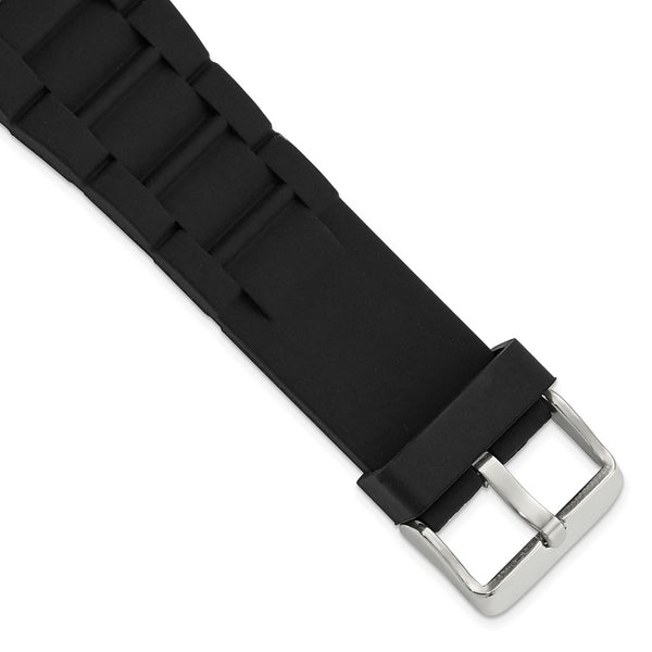 26mm Black Link Style Silicone Rubber Stainless Steel Buckle Watch Band