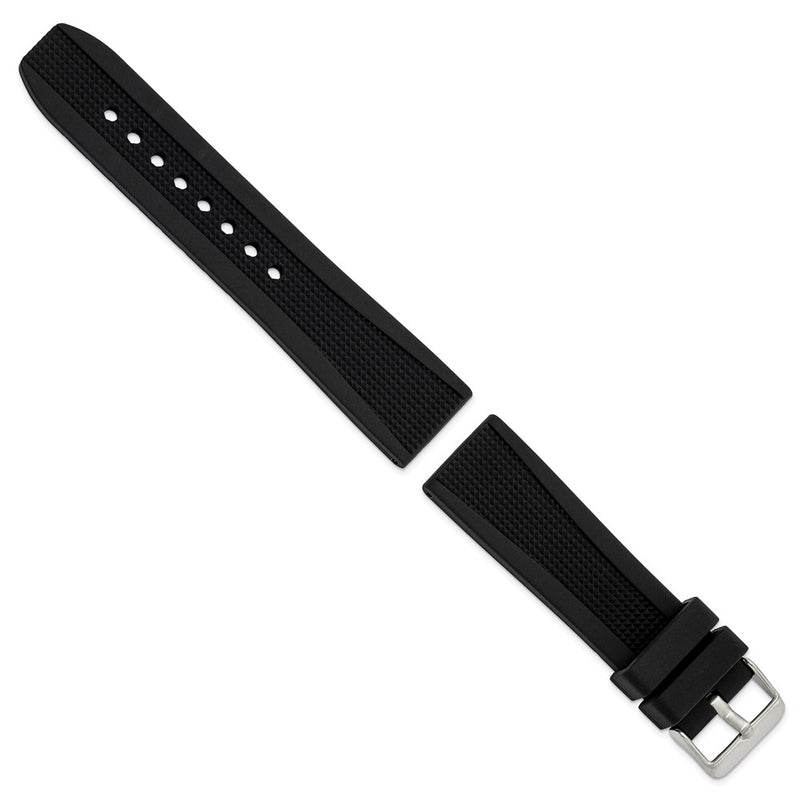 DeBeer 22mm Black Textured Silicone Rubber with Brushed Stainless Steel Buckle 8.25 inch Watch Band