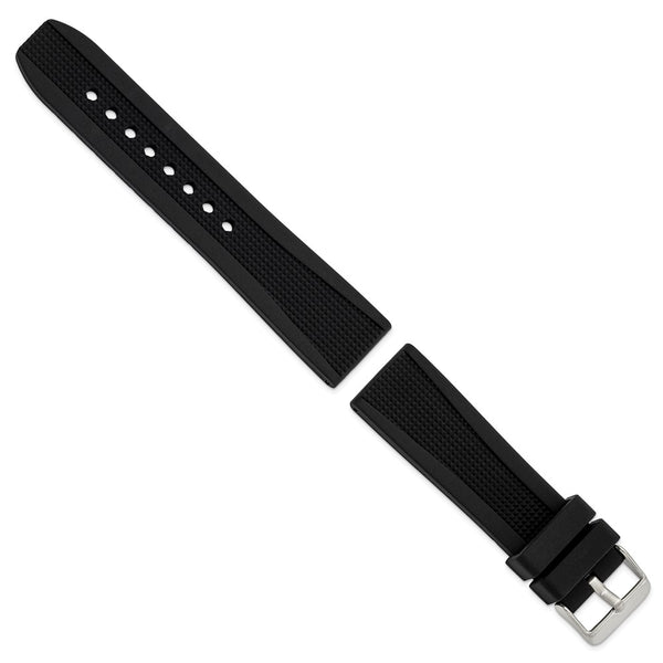 22mm Black Textured Silicone Rubber Stainless Steel Buckle Watch Band