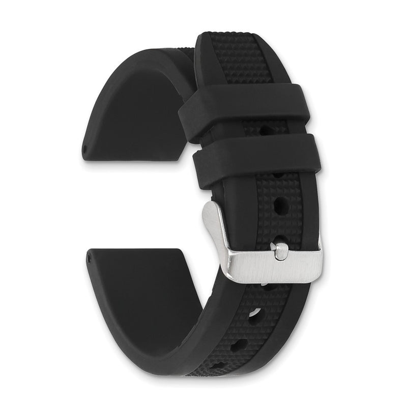 DeBeer 22mm Black Textured Silicone Rubber with Brushed Stainless Steel Buckle 8.25 inch Watch Band