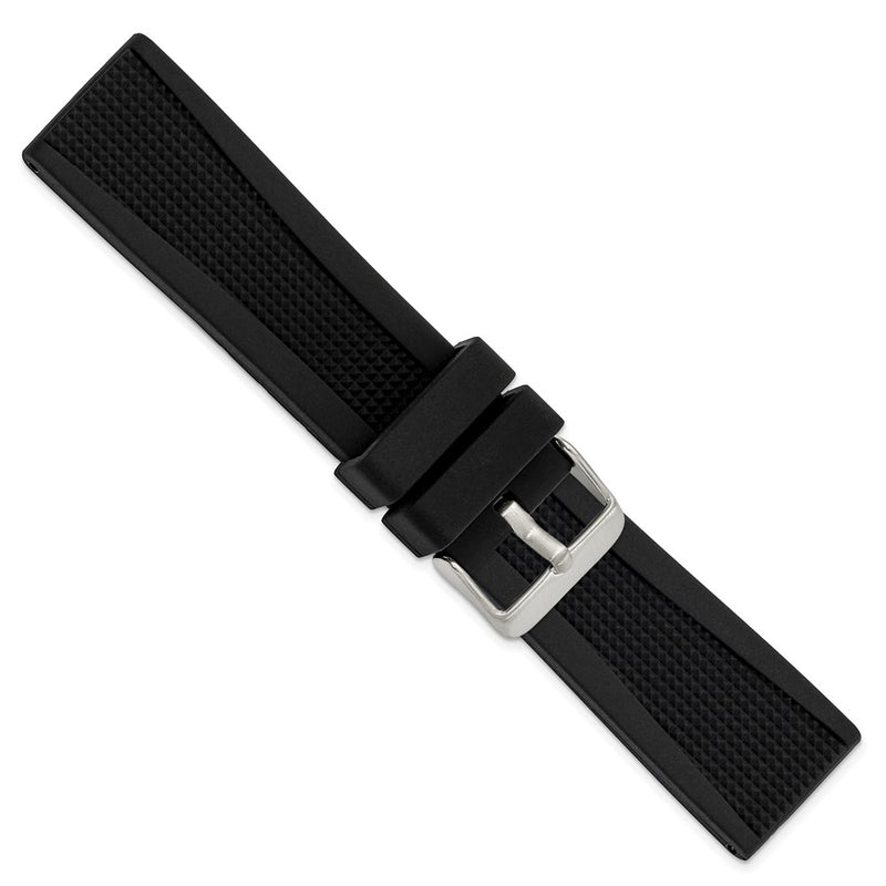 DeBeer 22mm Black Textured Silicone Rubber with Brushed Stainless Steel Buckle 8.25 inch Watch Band