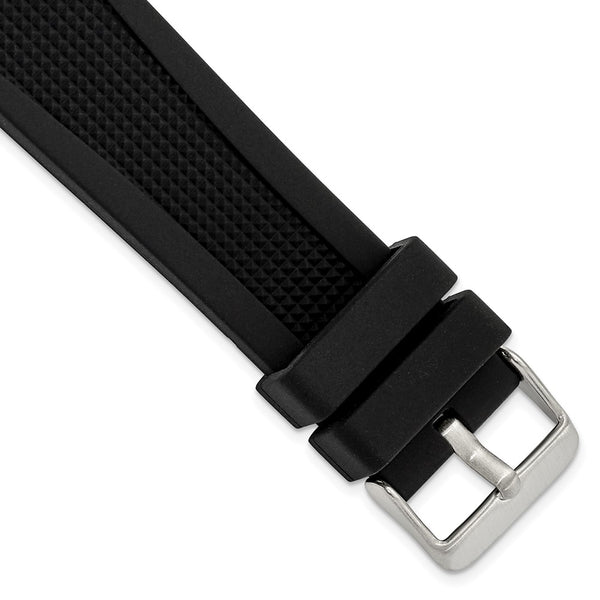 22mm Black Textured Silicone Rubber Stainless Steel Buckle Watch Band