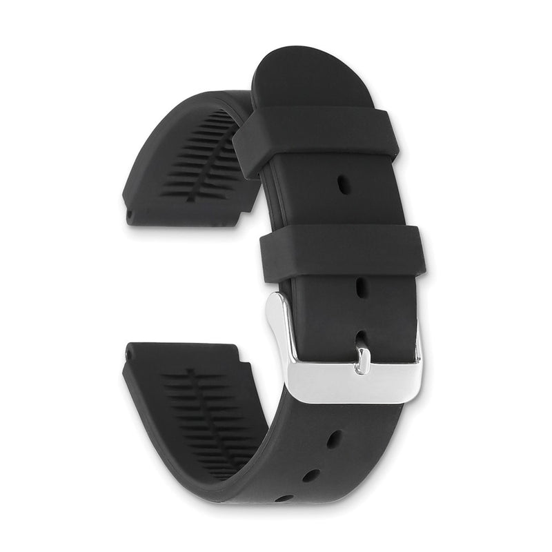 DeBeer 20mm Black Smooth Silicone Rubber with Brushed Stainless Steel Buckle 8 inch Watch Band