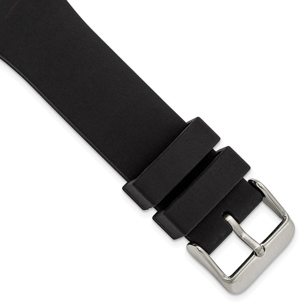 18mm Black Smooth Silicone Rubber Stainless Steel Buckle Watch Band