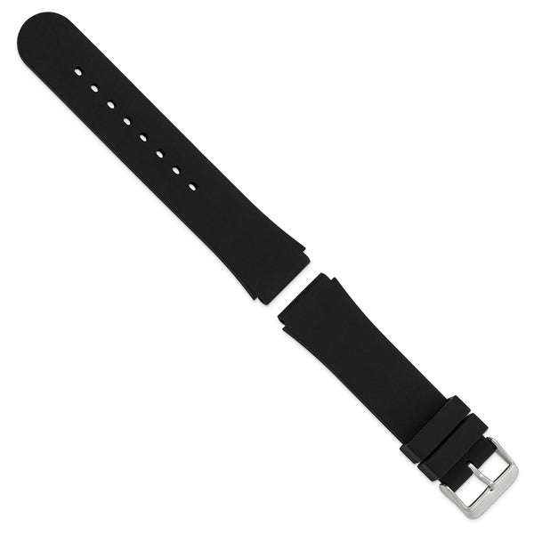 DeBeer 20mm Black Smooth Silicone Rubber with Brushed Stainless Steel Buckle 8 inch Watch Band