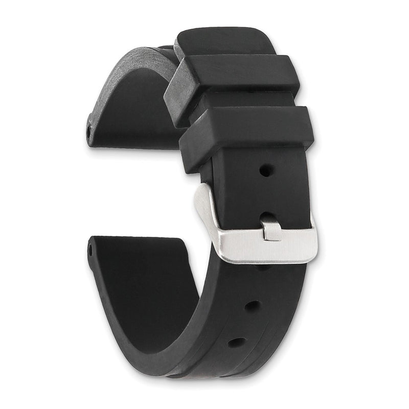 24mm Black Grooved Silicone Rubber Stainless Steel Buckle Watch Band