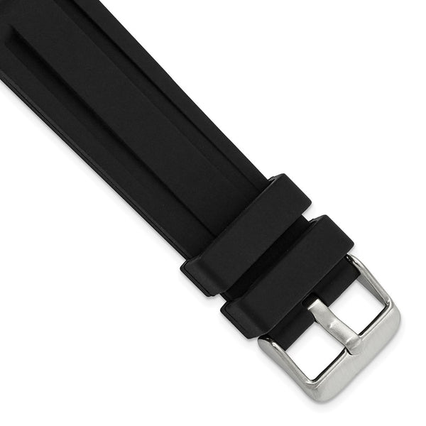 20mm Black Grooved Silicone Rubber Stainless Steel Buckle Watch Band